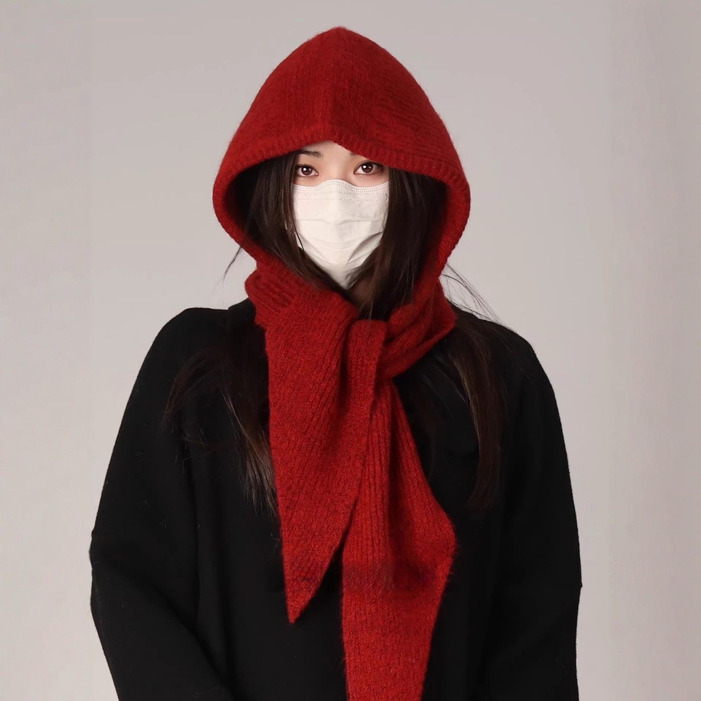 大头红色巴拉克拉法帽女冬季保暖显脸小护耳针织帽围巾一体毛线帽,服饰配件/皮带/帽子/围巾,帽子,淘宝优惠券,粉丝福利购,淘宝优惠卷