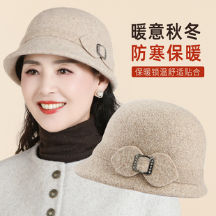 冬季妈妈帽子礼帽中老年人渔夫帽老太太秋奶奶保暖洋气盆帽带围巾