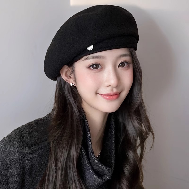 2024新款羊毛呢贝雷帽女秋冬季