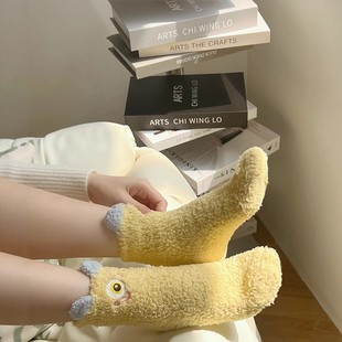 可爱珊瑚绒袜子女秋冬天毛绒棉袜加厚家居睡眠保暖毛毛地板袜冬季