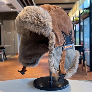 雷锋帽男女款户外骑行滑雪防风飞行员帽子冬季加厚加绒皮质护耳帽