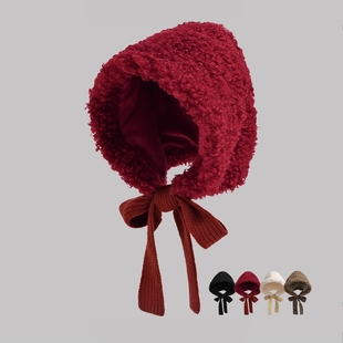 2025新款新年小红帽子女巴拉克拉法帽冬季保暖护耳羊羔毛绒包头帽