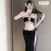 26新粉色甜美挂脖分体遮肚显瘦荷叶边蛋糕裙式 保守温泉度假泳衣女