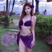 新款 纯欲网红风比基尼分体泳衣女性感小胸海岛度泡温泉紫色高级感