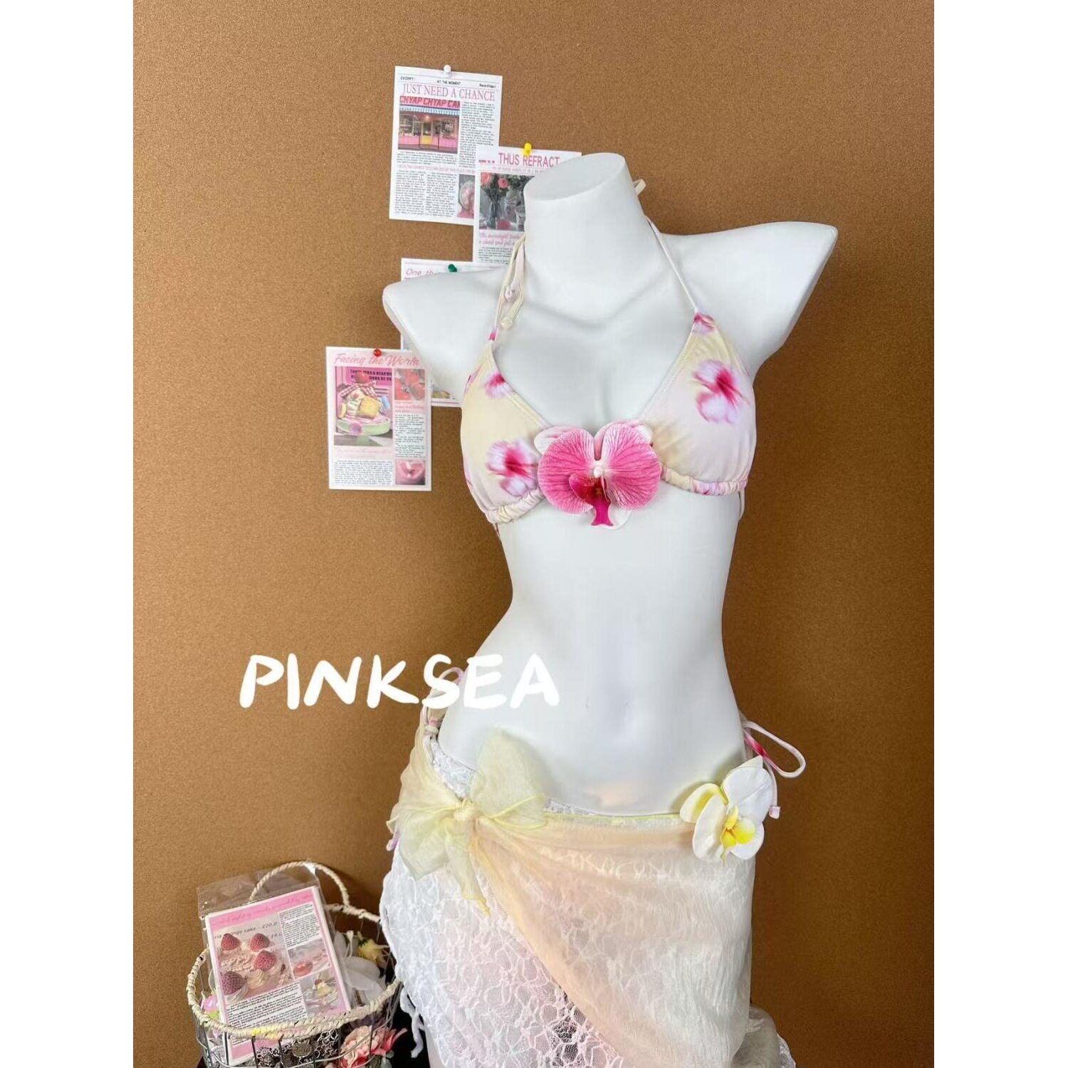 高颜值唯美纯欲风分体裙式比基尼三件套泳衣泡温泉度假小胸聚拢夏