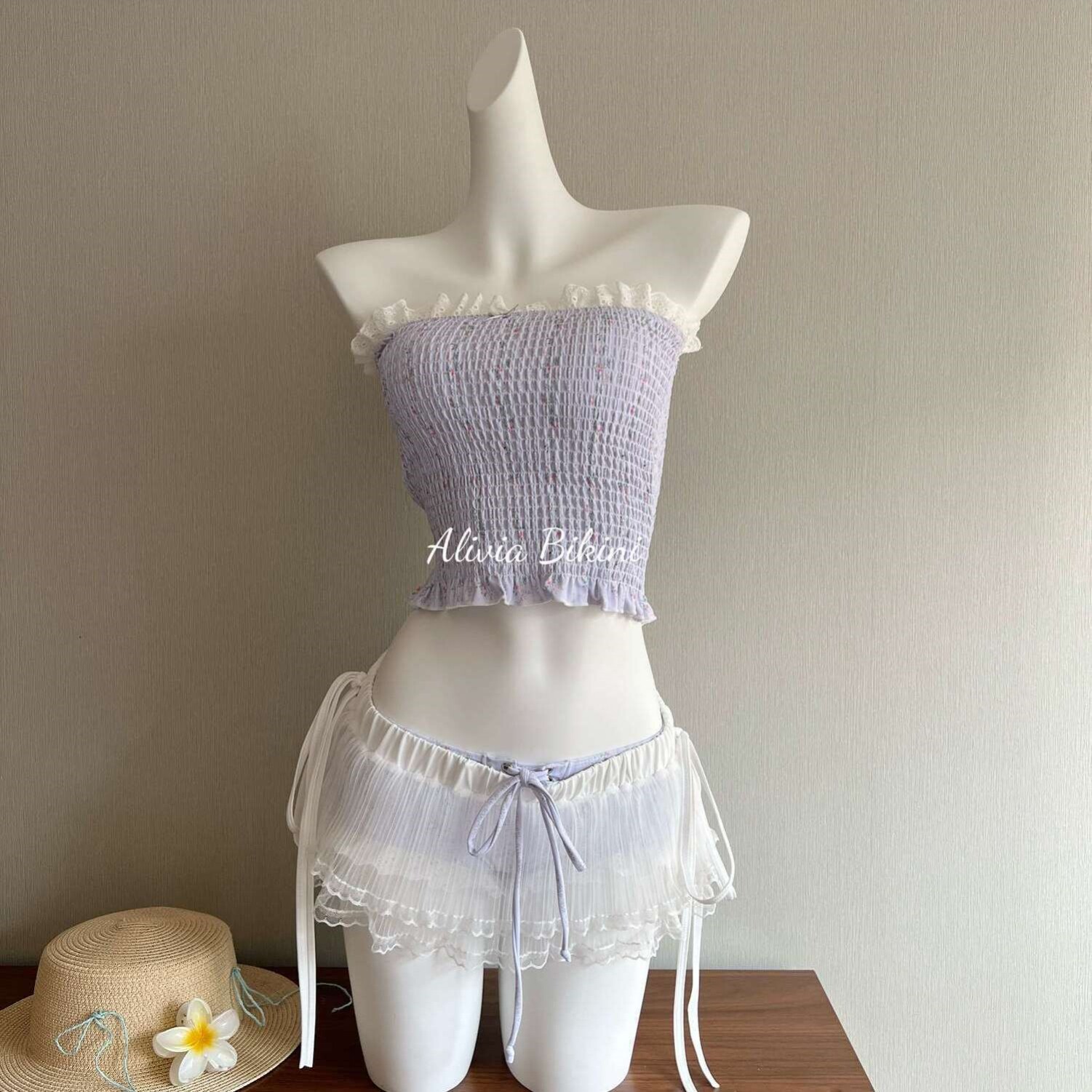 【甜心雪莉】蕾丝碎花甜美比基尼显瘦度假风泳衣海边温泉泳衣女