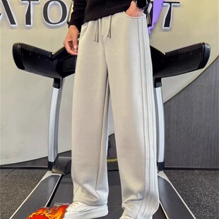 加绒加厚垂感条纹裤子男款秋冬季直筒运动裤2025新款男士休闲长裤
