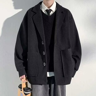 2025呢子外套男士秋冬季潮牌高级感短款黑色毛呢大衣宽松休闲夹克