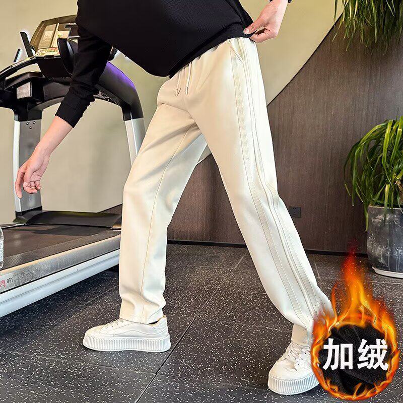 秋冬直筒卫裤男款条纹潮牌运动裤2025新款超好看加绒加厚休闲裤子