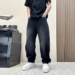 春秋季 慵懒风宽松直筒百搭老爹弯刀长裤 新款 男士 子 复古牛仔裤 美式