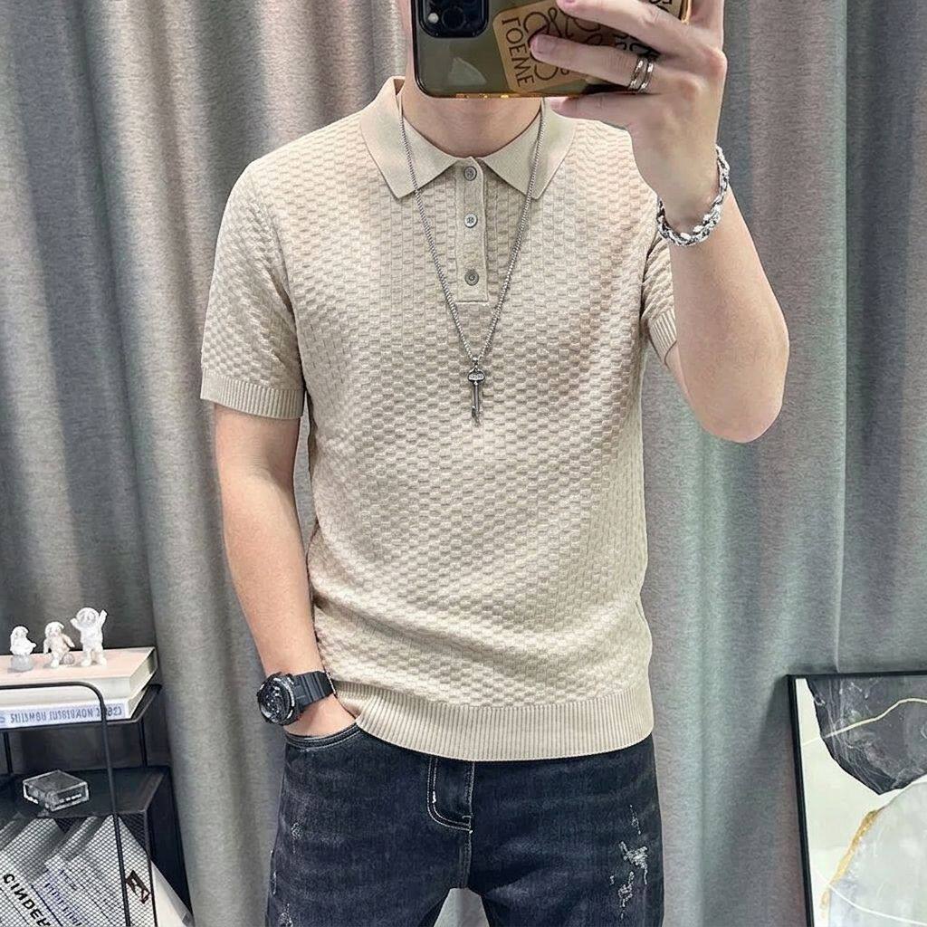 2026新款半袖polo衫男款痞帅高级感冬修身针织短袖t恤男新款打底