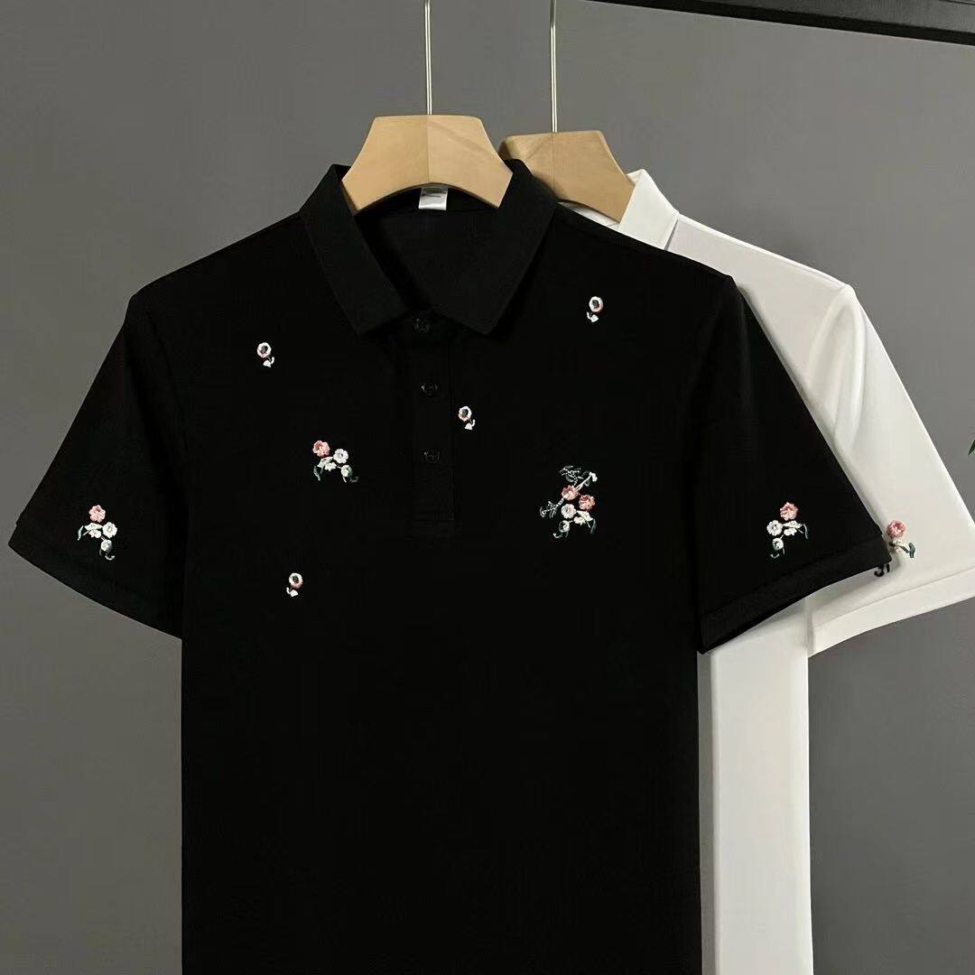夏季时尚短袖polo衫男款2026新款碎花刺绣翻领t恤男韩版修身帅气