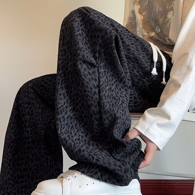 美式扎染褶皱新款加绒裤子男款秋冬季潮牌宽松直筒男生休闲长裤