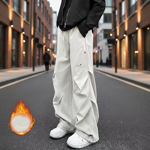 垂感裤子男款秋冬潮流百搭运动加绒阔腿宽松卫裤男生直筒休闲长裤
