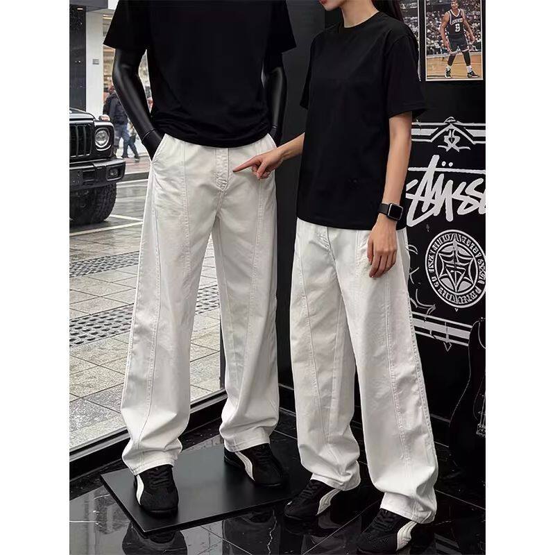 cleanfit白色牛仔裤男款春季垂感显瘦弯刀裤子直筒宽松阔腿工装裤