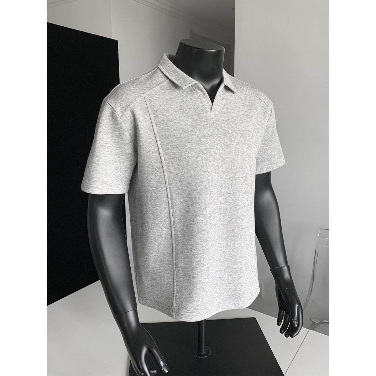 夏季解构拼接t恤美式boxy正肩短袖polo衫男款痞帅高级感v领半截袖