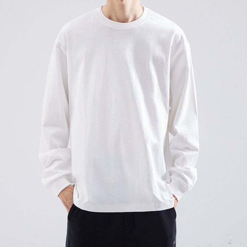 260g重磅小领口长袖T恤男纯棉春秋季卫衣白色2026新款内搭打底衫
