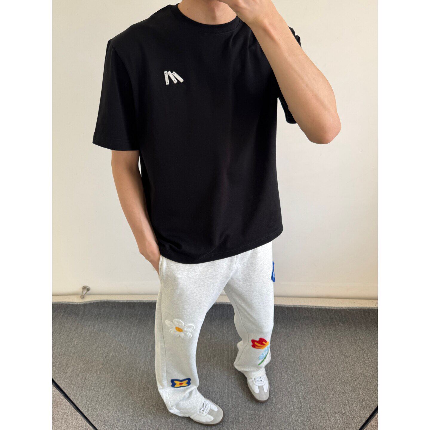 美式简约小刺绣正肩凉感短袖T恤男女夏季新款圆领休闲情侣T恤