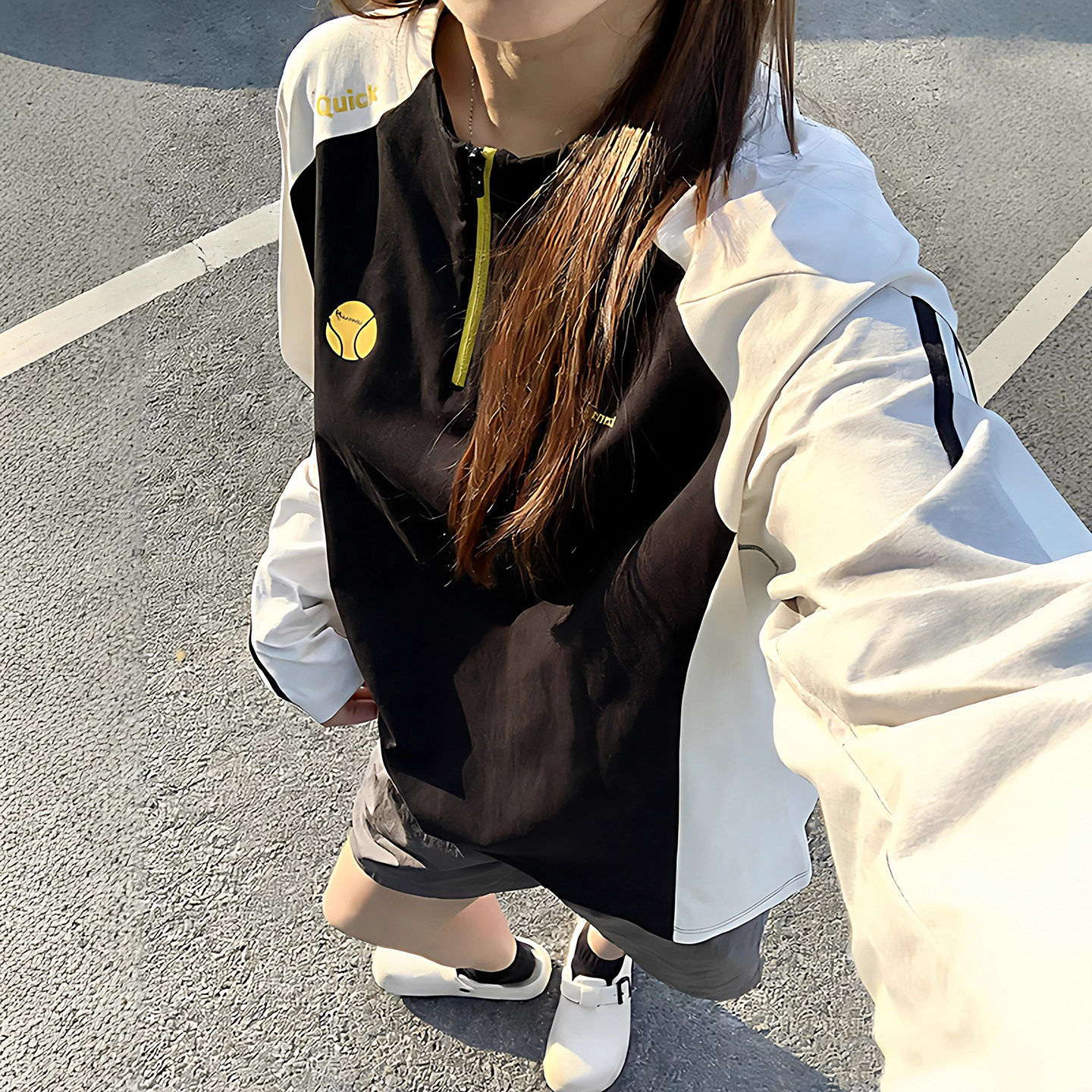 户外运动半拉链长袖t恤男女春夏季骑行羽毛球服拼接速干情侣卫衣