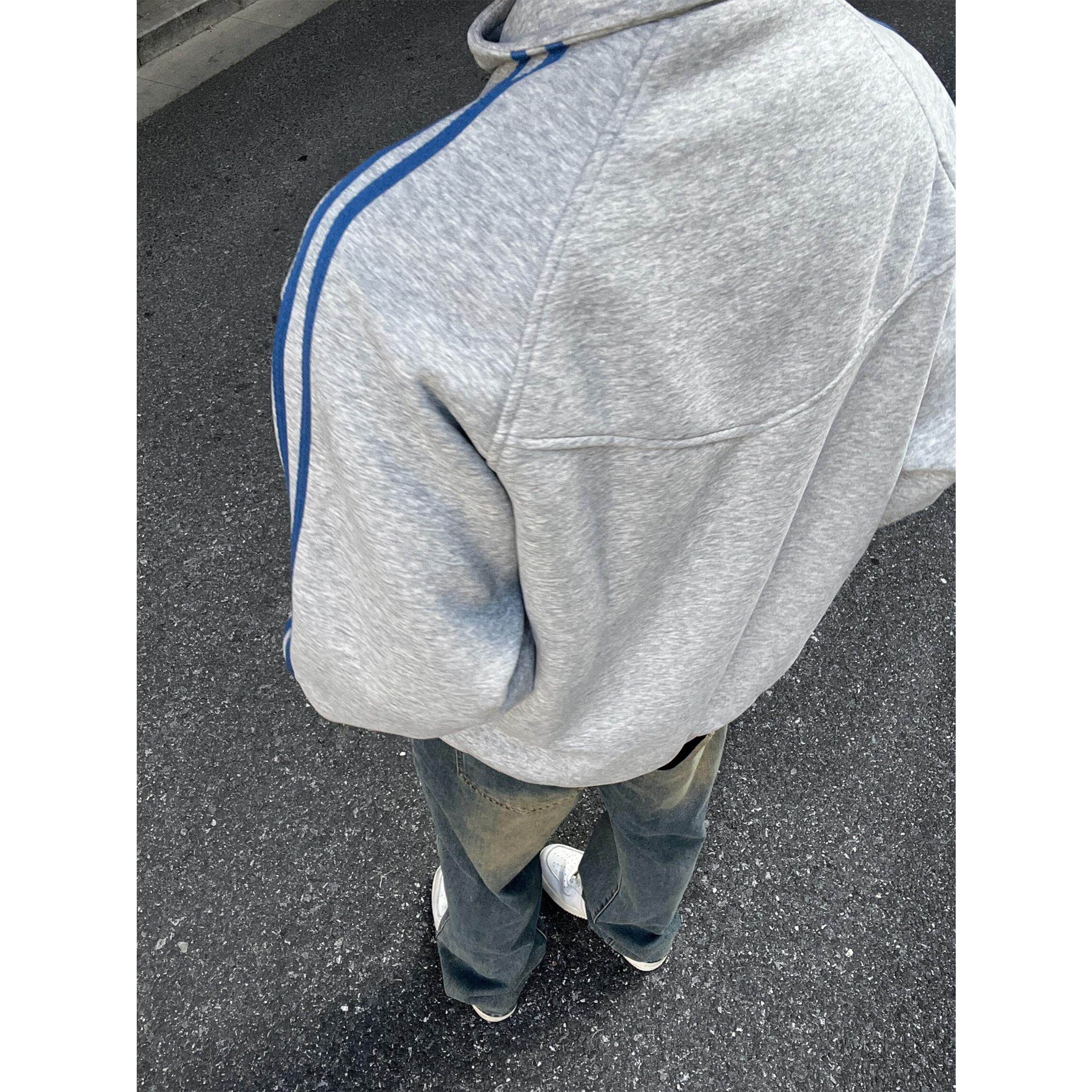美式高街三条杠开衫立领卫衣男款秋季加厚宽松情侣装潮牌拉链外套
