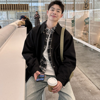 美式简约纯色翻领工装夹