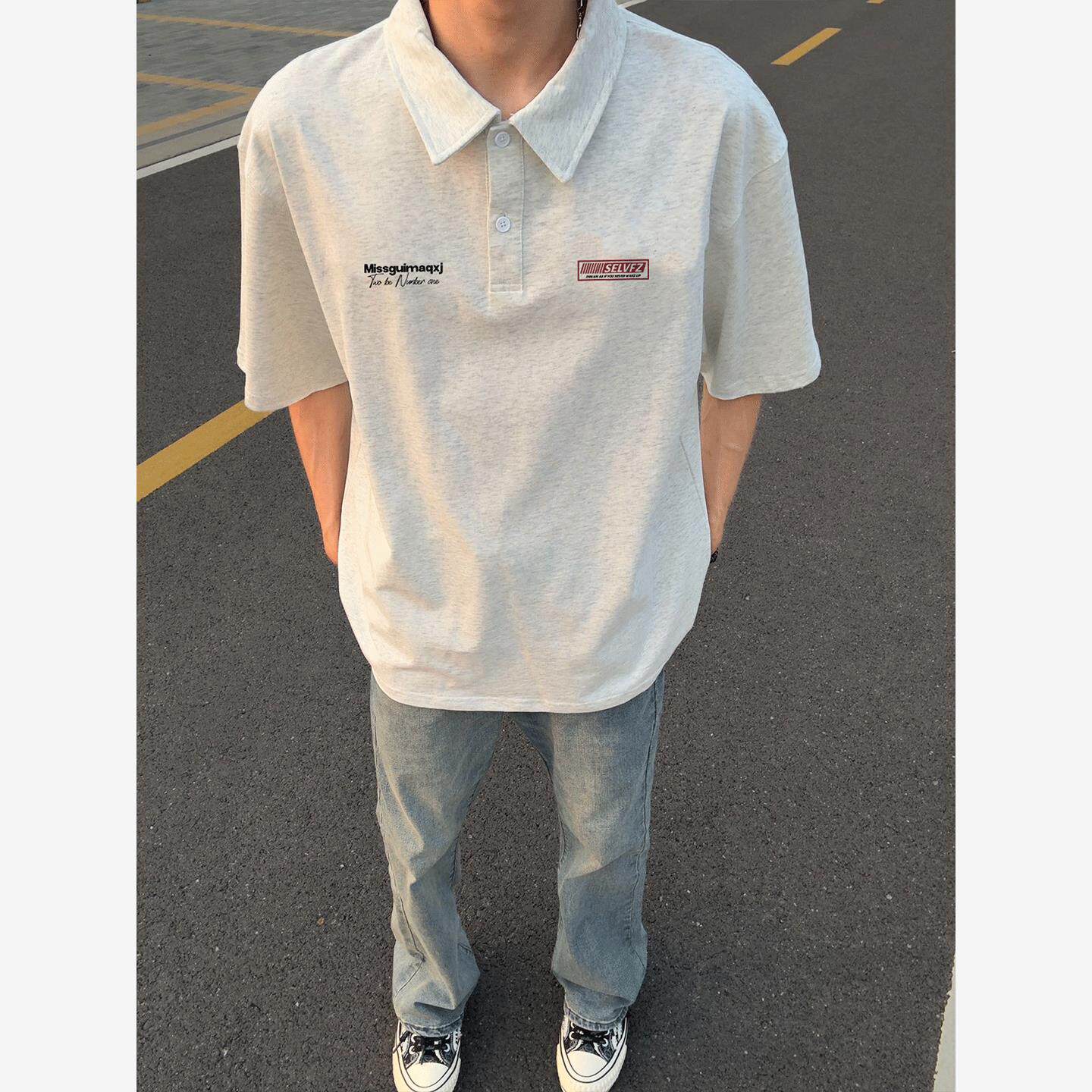 2026夏季短袖潮牌个性设计感POLO衫美式宽松纯棉百搭男款休闲上衣