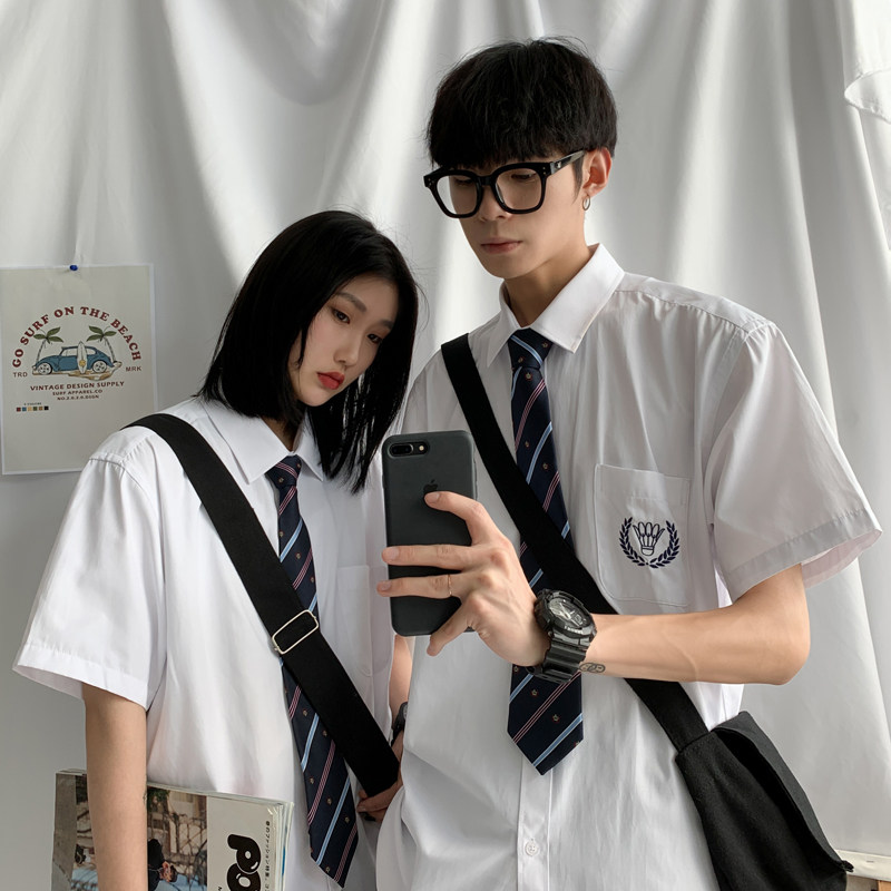 送领带！JK/dk制服短袖白