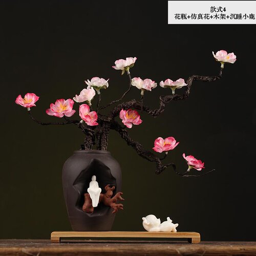 北欧简约中式禅意花器陶瓷干花插花h客厅桌面装饰小花瓶工艺品摆