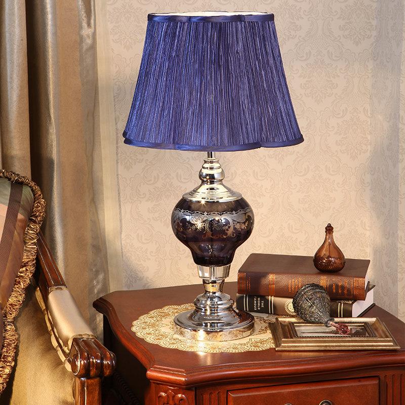 欧式新古典卧室台灯现代简约美式复古u乡村床头水晶台灯紫色水晶