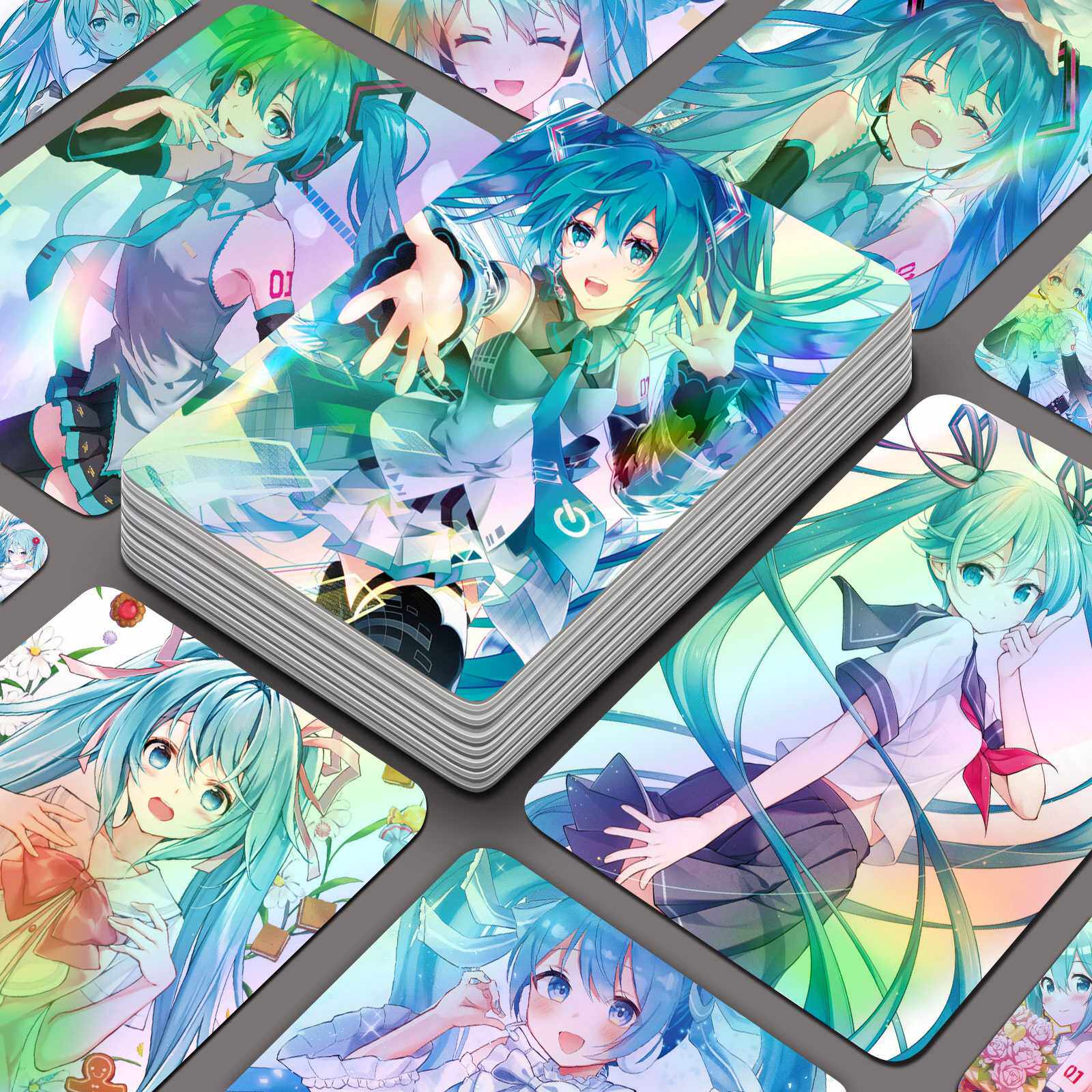 初音未来镭射小卡55张同款二次元高清图案小卡周边动漫圆角小卡片