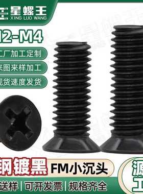 FM黑色小沉头螺丝十字槽发黑小平头螺钉 螺丝钉M2/M2.5/M3/M4