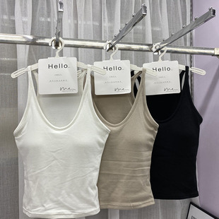 2025早秋磨毛V领工字背心女带胸垫文胸一体美背内搭无袖 打底上衣