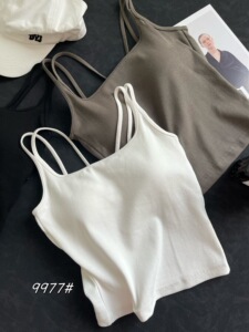 惠芝欣9977薄款纯棉吊带背心女聚拢一体杯交叉带方领打底美背抹胸