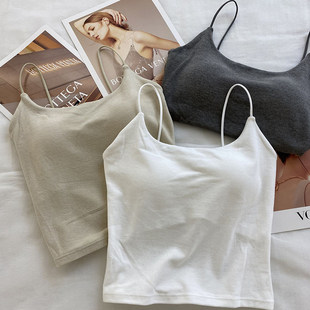 古妃3709秋冬磨毛保暖背心女带胸垫时尚细带辣妹修身百搭打底上衣