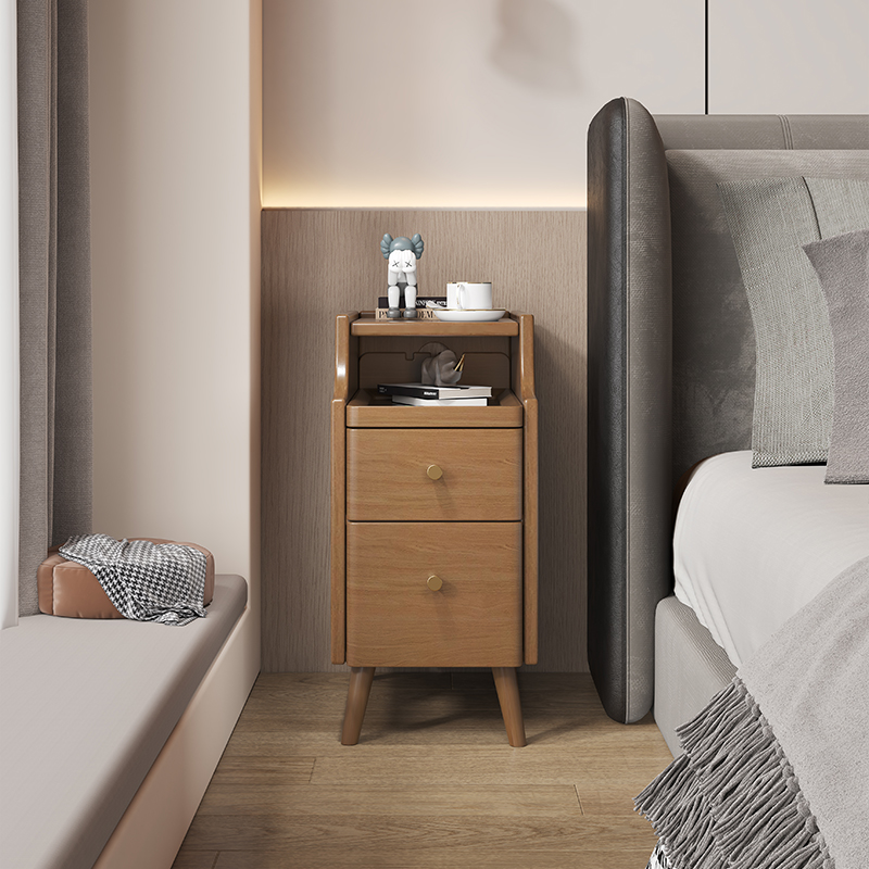 全实木床头柜简约现代迷你小型极窄床边柜超窄款夹缝新中式榉木色