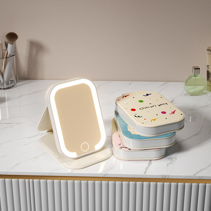 随身便携高清折叠迷你化妆镜带led灯网红学生宿舍卡通小镜子ins