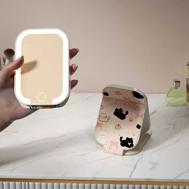 随身便携高清折叠迷你化妆镜带led灯网红学生宿舍卡通小镜子ins