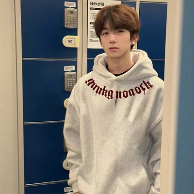 纯棉100%美式高街连帽卫衣男款冬加绒加厚重磅潮牌青少年宽松外套