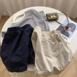 半身裙女夏季 复古工装 松紧高腰显瘦显腿长防走光a字轻薄休闲短裙