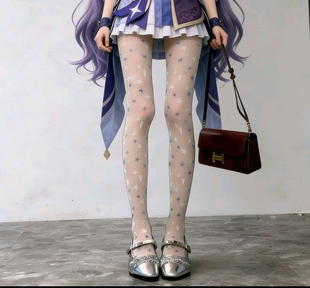 原神刻晴同人丝袜个性感星星印花奶白连裤袜奖励袜