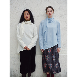 PaleBlueDot蓝点2025冬季新中式细腻柔软流动性飘带羊毛上衣女