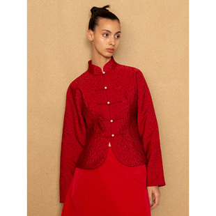 PaleBlueDot蓝点·时髦新中式浪漫东方美学正红色盘扣设计感西装