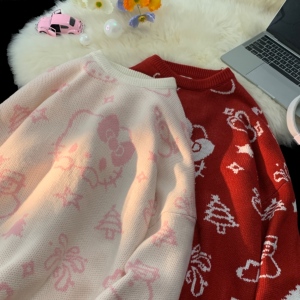MM131-P65日系猫咪复古慵懒毛衣秋冬学生可外穿卡通凯蒂