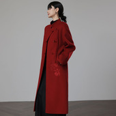 新中式 国风红色双面羊绒大衣女士长款 结婚秋冬新年战袍羊毛呢外套
