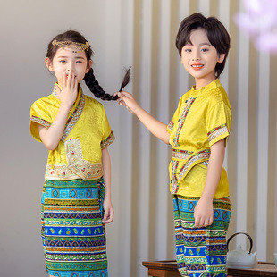 儿童苗族演出服彝族服装傣族少数民族舞蹈服佤族男女童民族风套装
