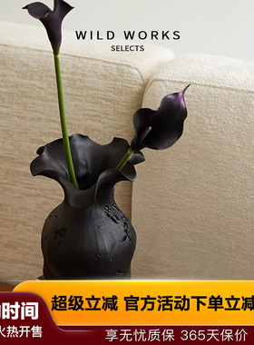 野作陶瓷花瓶中古花器黑花瓶摆件