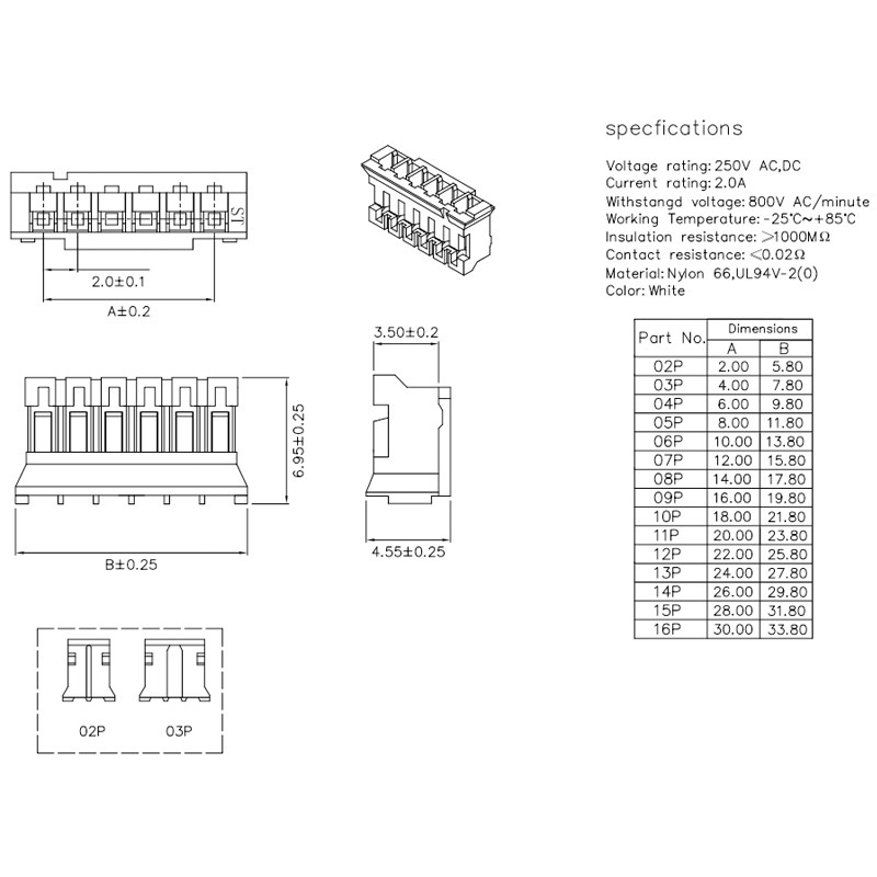 PH2.0MM单头/双头端子线彩排线 2P-12P电子连接线 长度10/20/30CM