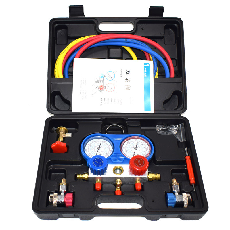 R134a冷媒汽车加氟表雪种压力表冷媒双表阀空调加氟工具套装