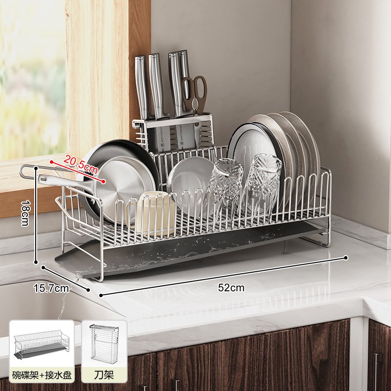侧排水304不锈钢超窄双层沥水架碗架厨房台面水池碗碟筷刀收纳架