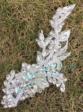 重工玻璃钻钉珠花朵貂皮草大衣外套胸前肩部袖子贴花头巾装饰钻花